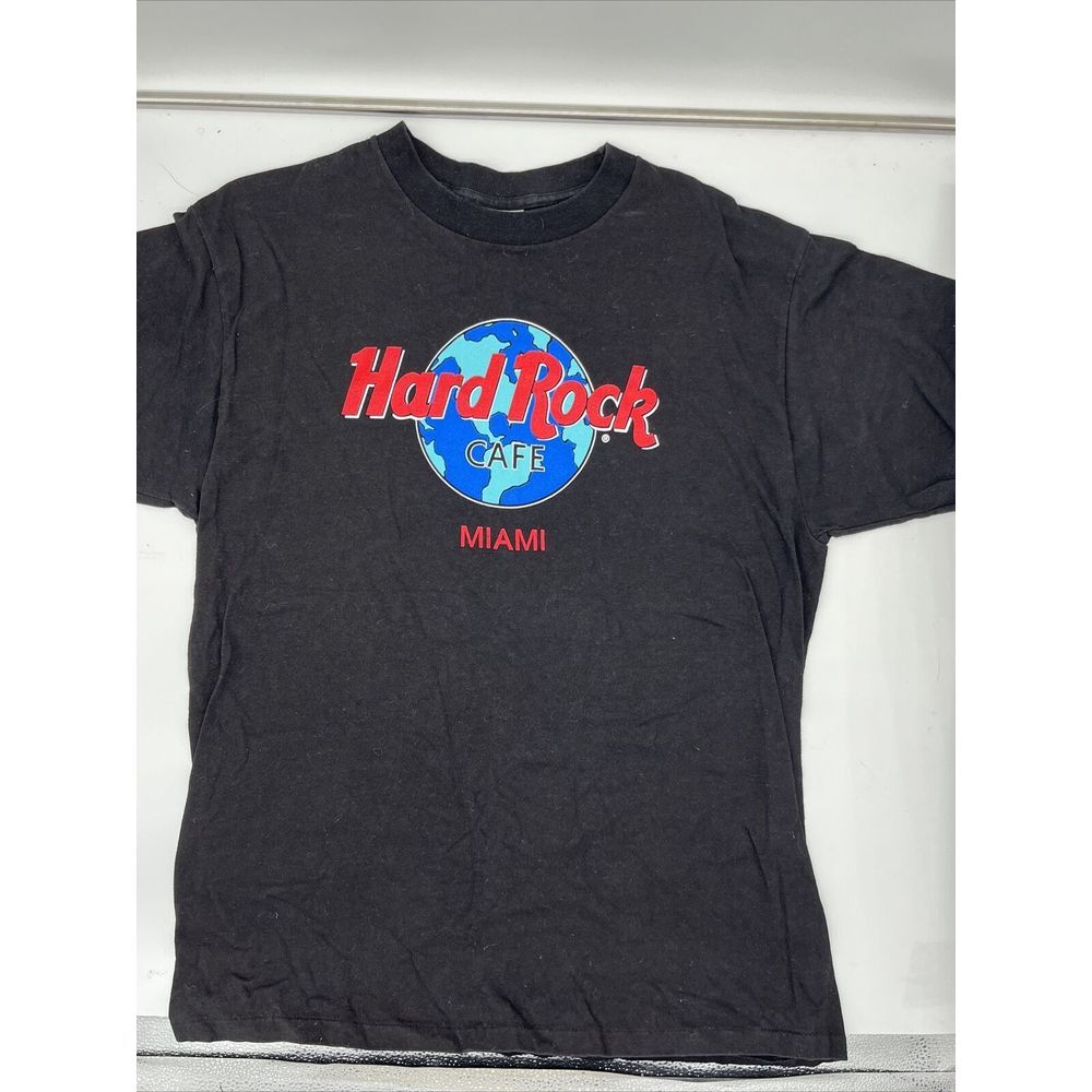 VTG Hard Rock Cafe Shirt L Black Short Sleeve 90's Tee Miami FL,‎ SINGLE STITCH